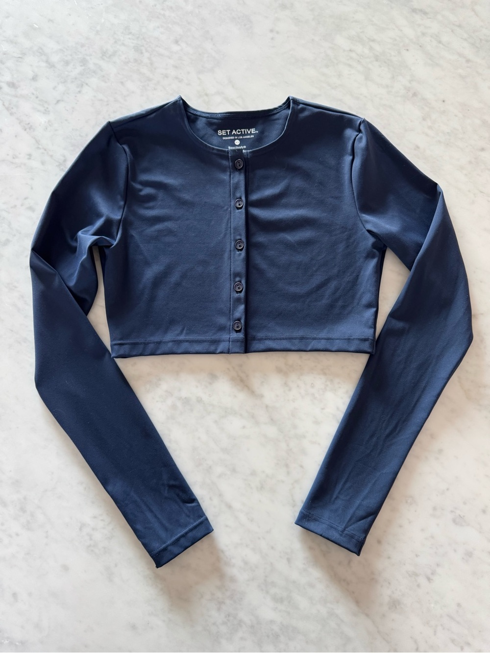 set active navy blue long sleeve cardigan top